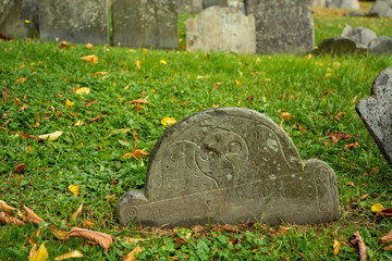 Old Skull Gravestones in Cemetery Graveyard