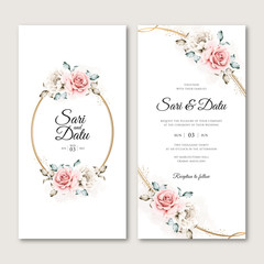 Floral wreath wedding invitation card in watercolor style