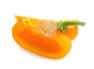 Fototapeta na wymiar Slice of orange bell pepper isolated on white