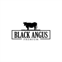 Retro Vintage Cattle Angus Beef Emblem Label logo design vector, Angus Cow Logo, Cattle Farm Logo Angus Cow Farm, beef cattle ,Aberdeen Angus, Cow Logo Vintage	 - obrazy, fototapety, plakaty