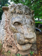 Famous stone lion in La Prairie Park in Ifrane, Morocco