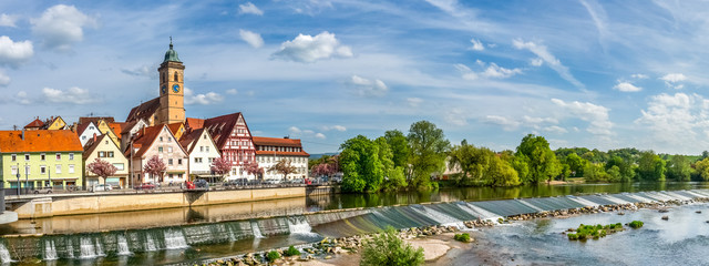 Blick auf die Altstadt von Nürtingen und den Neckar, Deutschland 