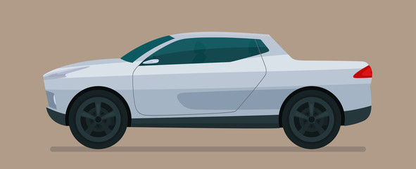 Electric pickup car isolated, side view. Vector flat style illustration.