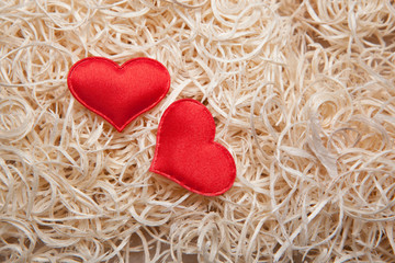 red heart natural wooden background