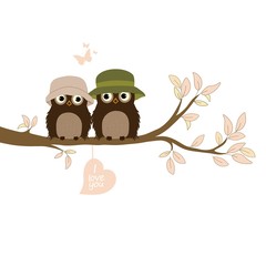 Happy Valentine's day! Greeting card with cute owls