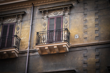 arhitectural buildings design on the historical streets of Palermo - close up view