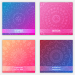 Set of mandala ornament backgrounds. Trendy gradient colors stock illustration