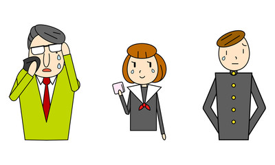 男性教師と生徒たち　泣く