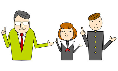 男性教師と生徒たち　指さし