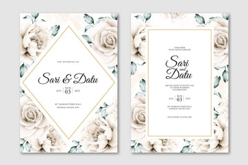 White roses and peonies wedding invitation template