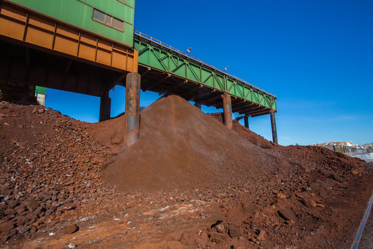 Bauxite Mine Headframe With Ore Stockpile Dump