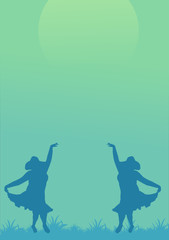 Silhouette of dancing girls in a dress on beautiful background