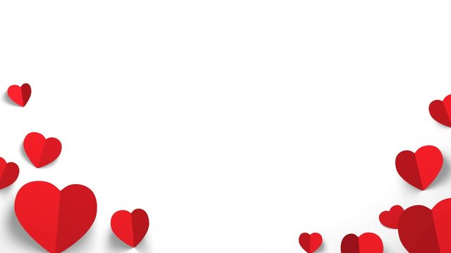 Red paper hearts on white background looped animation