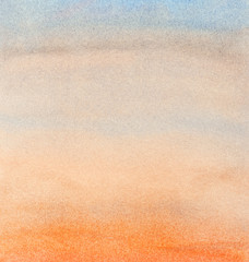 Watercolor abstract blue and orange sky background. Hand drawn watercolor painting..