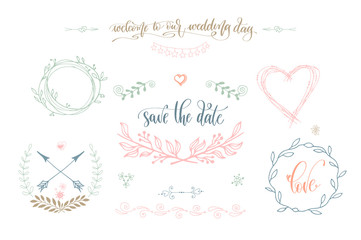 rustic wedding vintage element set for save the date cards, wedding invitation