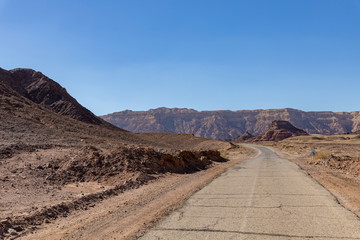Mountains and road in the desert of Arava