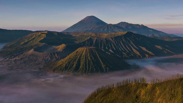 4K Time lapse of Volcano mountains in Bromo Tengger Semeru National Park, East Java, Indonesia