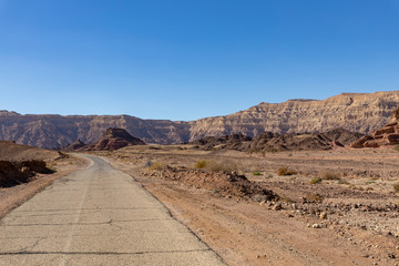 Mountains and road in the desert of Arava