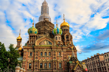 Church of Savior on Spilled Blood or Cathedral of Resurrection of Christ is one of main sights of Saint Petersburg, Russia. Central dome of Church of the Savior on Spilled Blood under reconstruction