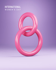 Happy International Women's Day background. Plastic 8 number 3D rendering. Symbol of the spring of March, greeting card.