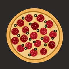 Flat design of pizza on black or dark grey. Vector illustration. Isolated