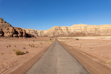 Mountains and road in the desert of Arava