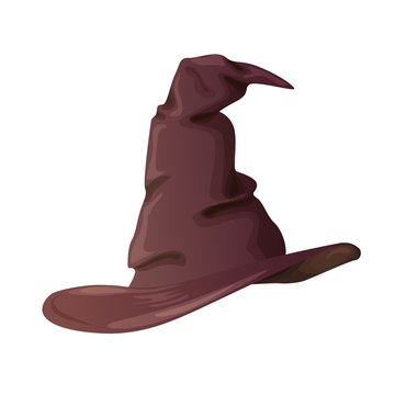 Brown witch hat for a costume for the holiday. Hat headdress on a white background.