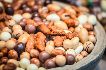 mix chocolate candies close up view