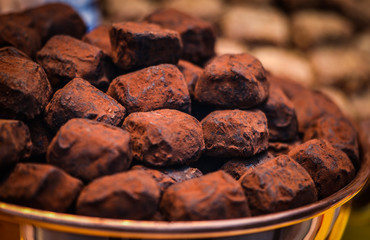 traditional belgian sweets - mix chocolate candies close up
