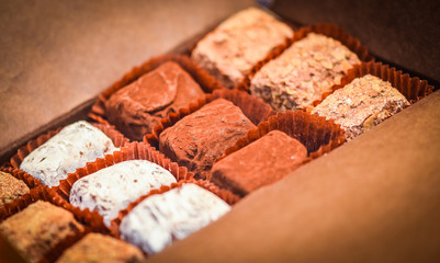 traditional belgian sweets - mix chocolate candies close up