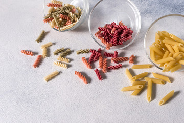 vegetarian healthy pasta, background. Copy space Vegetarian food. Delicious italian pasta