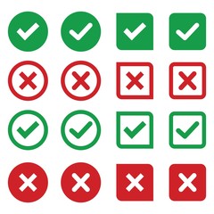 check mark icon set in green and red color vector Illustration