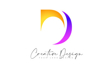 Letter D Logo Design Icon With Modern Creative Orange Purple Swoosh