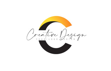 C letter Icon Design with Black Yellow Colors and Creative Modern Cut.