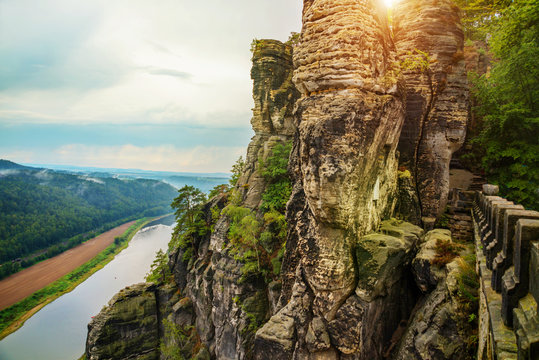 National park Saxon Switzerland, Germany: View from viewpoint of Bastei