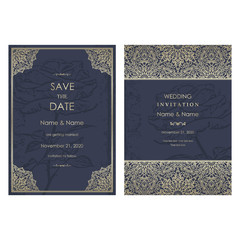 Wedding Invitation and save the date card Eastern style. Arabic  Pattern. Mandala ornament. Frame with flowers elements. Vector illustration.