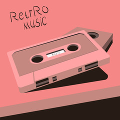 The illustration shows an audio cassette in pop art style..