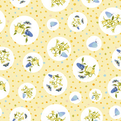 Vector botany flora butterfly tomato garden repeat pattern with tomato blossom, branch. Romantic. Beautiful summer design for garden lovers. Wildlife background. Print, fabric and stationary.