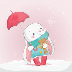 Cute Bunny Holding An Umbrella