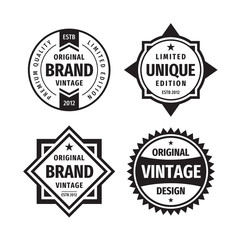 Business badges vector set in retro vintage design style. Abstract logo. Premium quality. Unique limited edition. Original brand. Vintage design. Concept labels in black & white colors. 