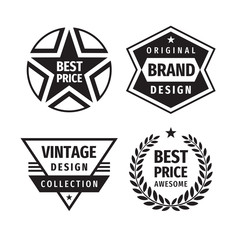 Obraz premium Business badges vector set in retro vintage design style. Abstract logo. Premium quality. Best price. Original brand. Vintage design. Concept labels in black & white colors. 