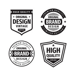Fototapeta premium Business badges vector set in retro vintage design style. Abstract logo. Premium quality. Limited edition. Original brand. High quality. Concept labels in black & white colors. 