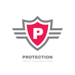 Protection shield concept logo design. Letter P creative sign. Vector illustration.