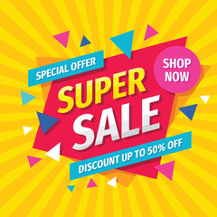 Super sale concept banner template design. Discount abstract promotion layout poster. Super sale vector illustration. 