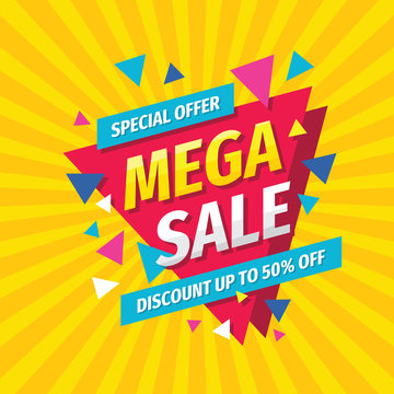 Mega sale concept banner template design. Discount abstract promotion layout poster. Mega sale vector illustration. 
