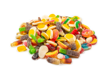 Assorted gummy candies. Top view. Jelly  sweets.