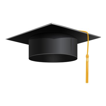 Student graduate hat on a white background. Bottom view of a black graduate hat.