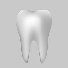 White healthy tooth on a gray background. White tooth icon, healthy enamel.