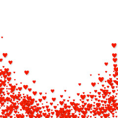 Valentines pattern card with red falling heart. Love symbol isolated on white. Vector illustration