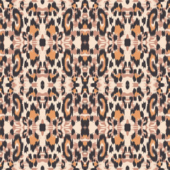Burnt Panther Bohemian Vector Seamless Pattern. Coffee Handmade Panther Fabric Design Graffiti Print. Ebony Fabric Design Graffiti Background. Chocolate Leopard Handmade Tiles.